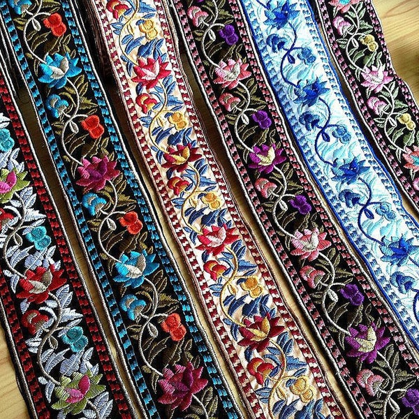 1 yd/5 yds flower Embroidery trim, 5cm width Ethnic Embroidered ribbon sewing border Jacquard trim