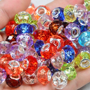 Mixed European beads large hole spacer beads, Faceted transparent Acrylic beads, DIY bracelet jewelry bead charms