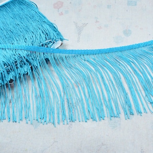 6 inches wide Blue fringe trim polyester chainette hangs sewing trim for dance costume decoration