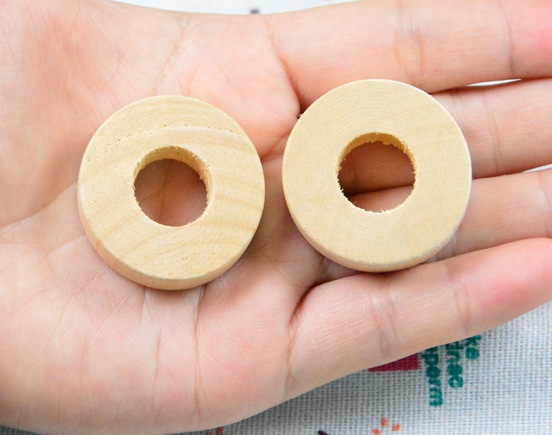 unfinished flat thick wood circle ring 34mm 20 wooden rings