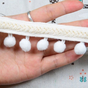10ft Wit Pom Pom franje lint, boho stijl Gevlochten lintrand met pompomballen, 1,35'' brede pompombal franjeversiering