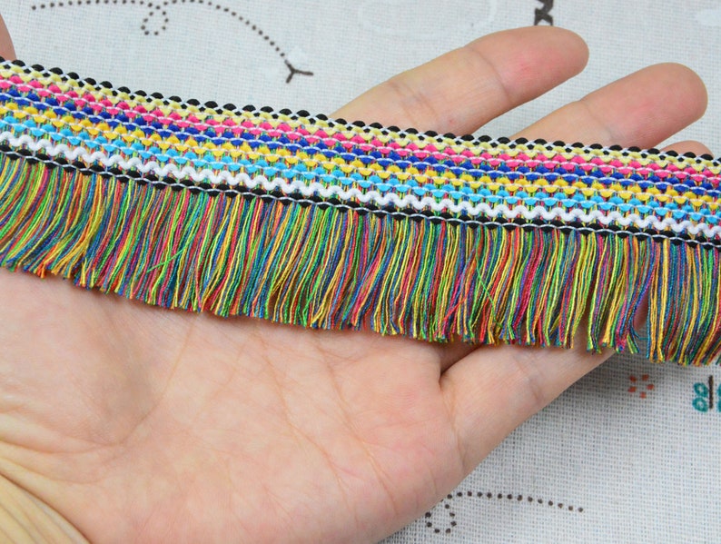 2m Boho Fringe Trim Multicolor Cotton Tassel Trim Rainbow Etsy