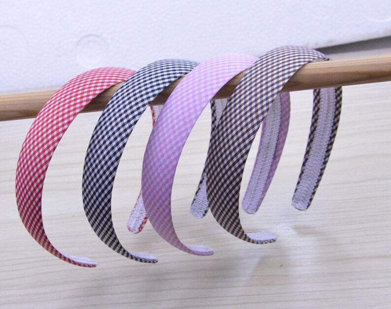 25mm Cotton Headbands, 12 Pcs Assorted Color Checked Cotton Fabric