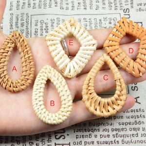 4 PCS Natural rattan charms, handwoven rattan teardrop rattan Diamond, designer rattan pieces earring charms