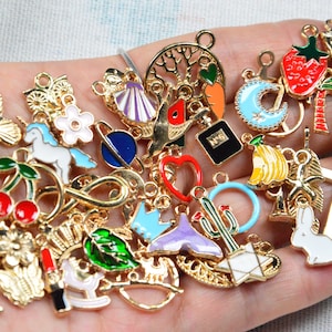 Assorted 50 Enamel charms gold metal charms, small alloy jewelry charms collection, DIY bracelet charms