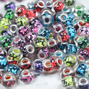 14mm Large hole beads European beads, Flower inside Clear plastic beads Jewelry bracelet beads, large hole spacer beads