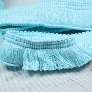 1.5&#39;&#39;/3.8cm wide Light blue brush cotton fringe ribbon, 100% cotton fringe tassel tape for sewing trim