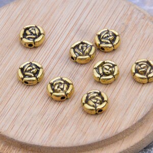 20pcs raw brass roses, mini flower beads, double-faced rose flower cabochons 10mm