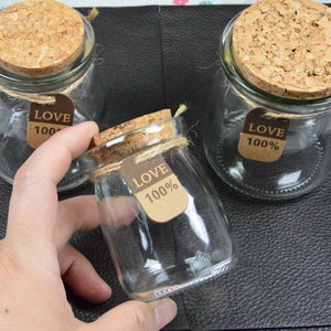 2pcs small glass bottles, clear glass bottles with cork 100ml, 160ml and 180ml glass vials