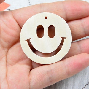 20 pcs wooden beads, unfinished flat round wood smiling face 40mm