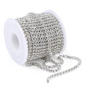2mm/2.5mm/2.8mm/3mm/4mm High quality Rhinestone chain, Clear Rhinestone chain, Silver copper claw chain with clear crystal