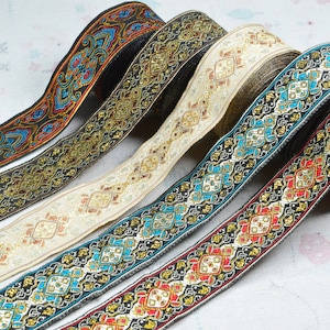 3.3cm Wide Geometric flower Jacquard ribbon trim, Ethnic embroidered ribbon woven border sewing trim by the yard