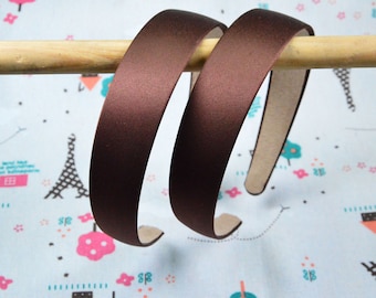 10pcs X 28mm satin headbands, brown satin hair bands, satin fabric covered plastic headbands