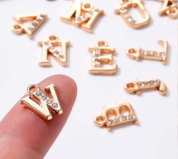 26pcs BULK Shiny Rhinestone Letter Charms, Glitter Gold Metal