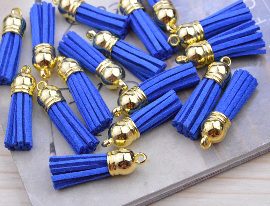 50pcs Mini Tassels, 1.5 Electric Blue Faux Suede Leather Tassels With
