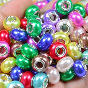 Large hole European beads, big hole spacer beads, Imitation pearl Beads, Acrylic beads for DIY bracelet jewelry, mixed beads