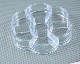 Transparent plastic box, round flower box, Unmovable 7 Grids plastic box, Jewelry craft plastic container 10cm