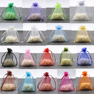 100 pcs small organza bags, Assorted color transparent organza gift bags, drawstring pouches, gift bags 7x9cm