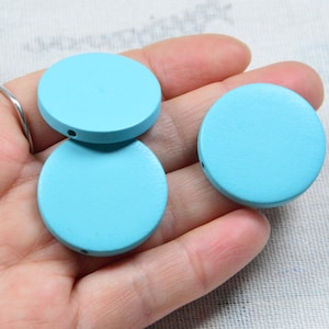 20 pcs/50 pcs Blue wooden discs, 30mm Blue painted flat round wooden beads
