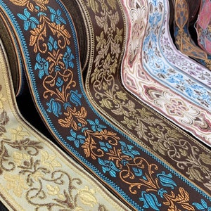 Ruban jacquard floral ethnique de 6 cm de largeur, bordure vintage brodée, ruban tissé, couture artisanale par mètre