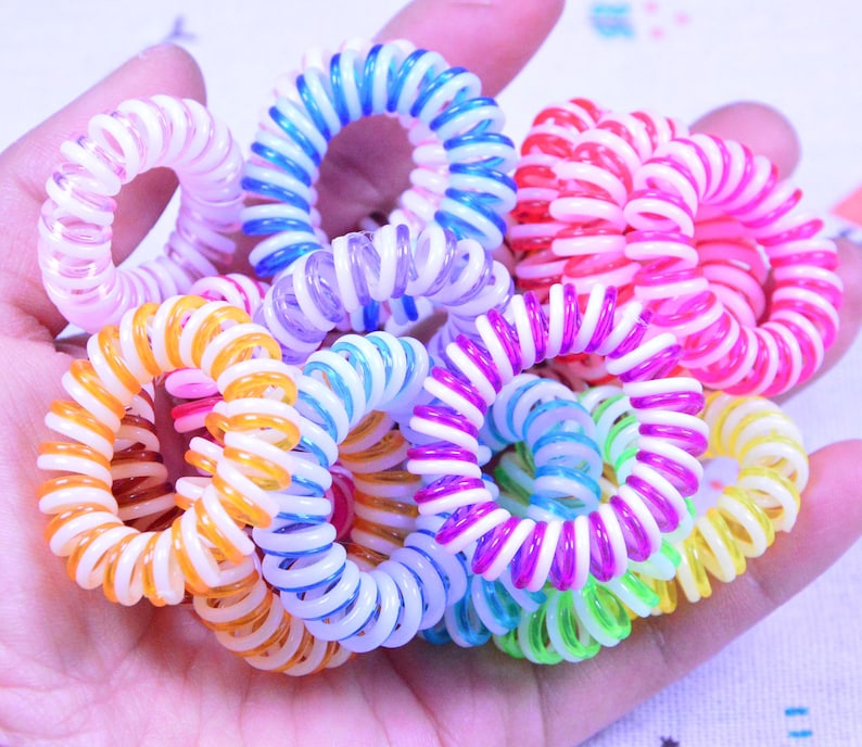 50 hair ties assorted color double wire phone cord hair ties small size telephone cord hair tie