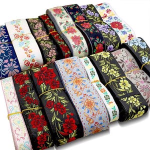 3 yds/10 yds Assorted Flower Embroidered ribbon, Flower ribbon Embroidered fabric border, Embroidered trim craft ribbon sewing decoration