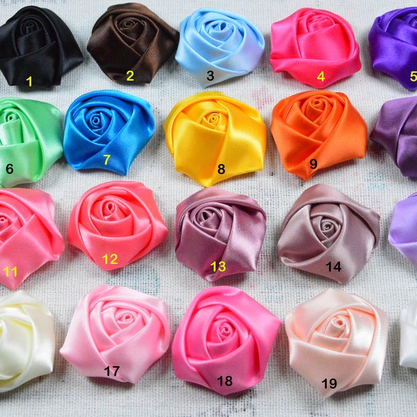 35mm Assorted color satin flowers, handmade satin rose flower, satin fabric flower, wedding flower embellishment, choose your color