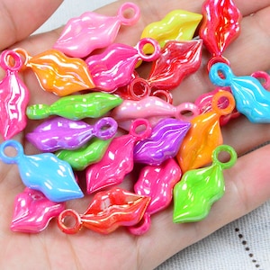 100pcs assorted color iridescent lips, mini plastic lip charms 12x25mm