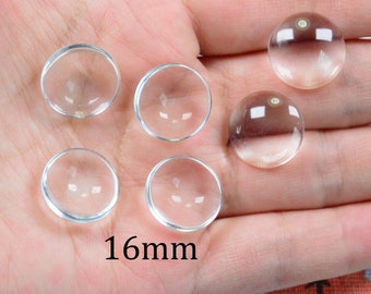 50 pcs domed round Clear glass cabochons, flat back glass covers 16mm