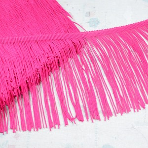 Frangia in poliestere liscio di alta qualità, larghezza 15 cm, bordo con frange a catenella rosa per spettacoli di danza