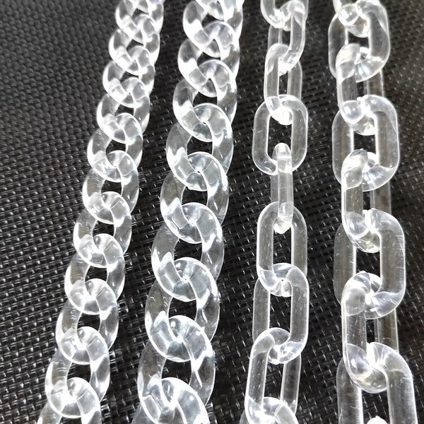 Clear Acrylic chain, transparent Open link chain, Purse chain handbag strap chain, necklace chain