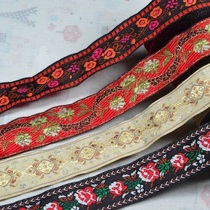 3.3cm wide flower Jacquard ribbon trim, flower embroidered woven tape sewing craft ribbon Ethnic fabric border by the yard