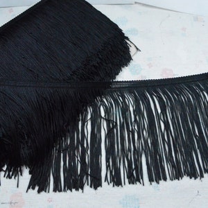 Hochwertige 15 cm breite schwarze Fransenborte Meterware, Kettenbehang, Fransenborte