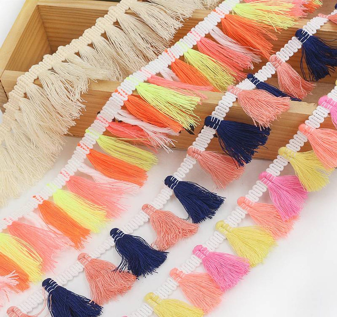 Assorted Color Tassels Fringe Trim, Polyester Fringe Tape With Tassels