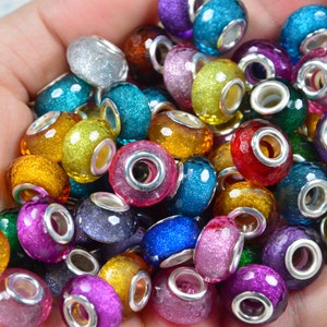 10Pcs 14x8mm Light Blue Color Glitter Large Hole Round Spacer Beads Charms  Fit Pandora Bracelet Necklace DIY Jewelry Craft Bulk - AliExpress