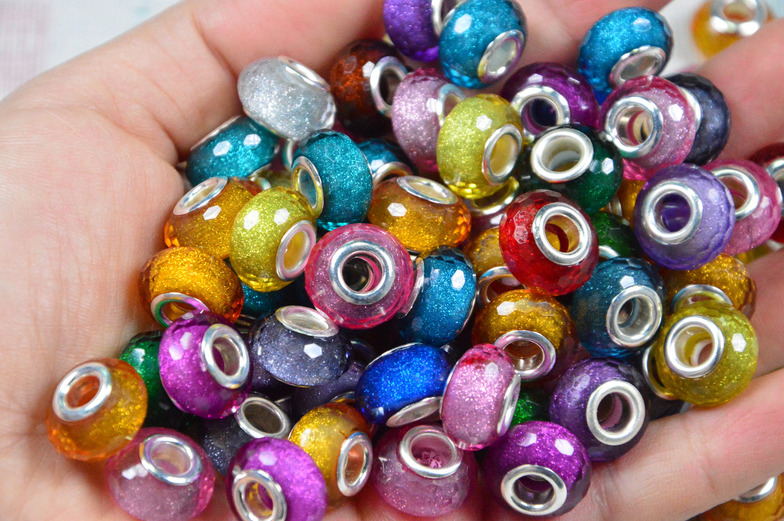 200 Pack of Hole Glass Beads for Jewelry Making,European Beads Bulk Mixed Color Beads for DIY Craft, Other