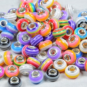 14mm Rainbow stripe large hole beads spacer beads, European beads Acrylic beads for jewelry making, Bracelet beads round beads