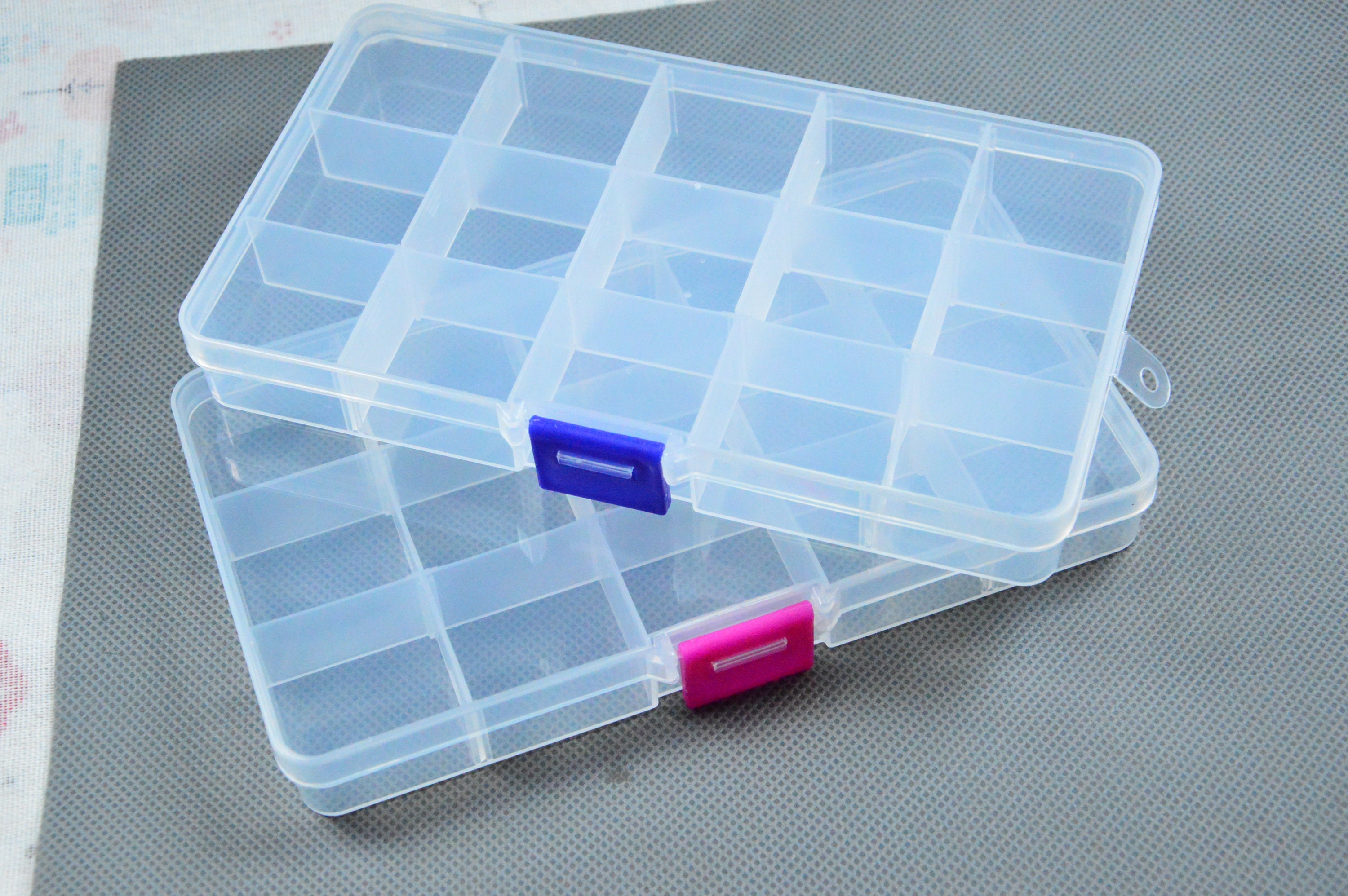 Clear Plastic Box, Rectangular Box With Removable 15 Grids , Transparent Box  for Jewelry Bead Storage Organizer 