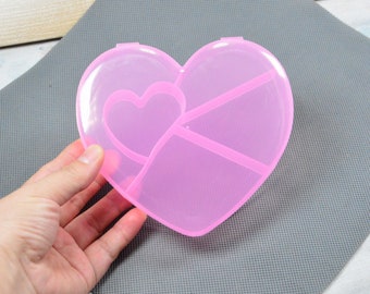 Heart plastic box, Pink heart box with unmovable 5 Grids, heart shape jewelry box plastic container 13.5x12x2.5cm