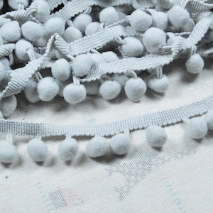 15mm light grey Pom Pom trim, PomPom ball fringe trim, Pom Pom ball fringe border craft ribbon sewing trim