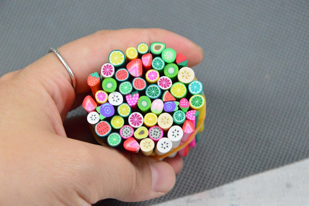 50mm Assorted Fruit Theme Polymer Clay Sticks, Polymer Clay Cane, Fimo