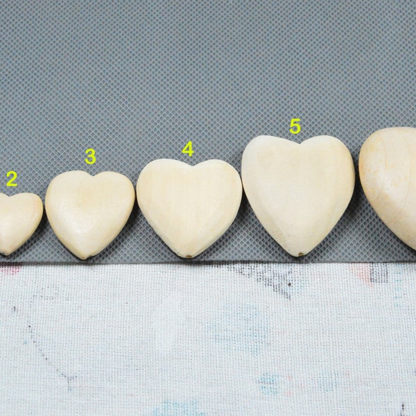 10 pcs Unfinished Wooden hearts. Assorted Size heart shape wooden beads, wood heart beads, choose your size