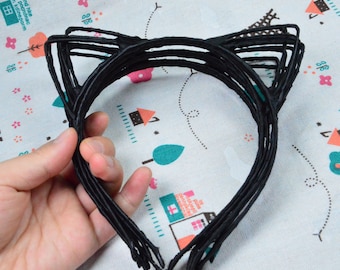 10 pcs Cat Ears Headbands, black Satin wrapped metal Cat ears headband 4mm