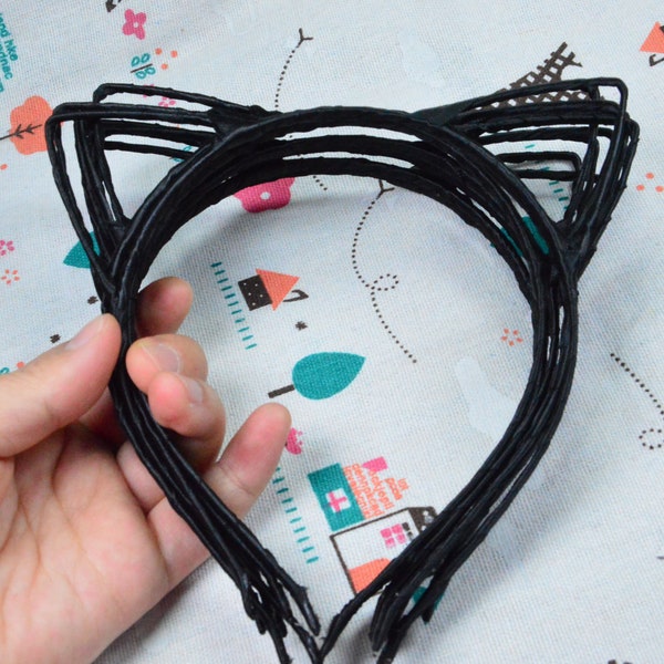 10 pcs Cat Ears Headbands, black Satin wrapped metal Cat ears headband 4mm