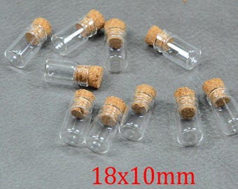 50pcs small glass bottles, tiny glass bottles with cork 18x10mm clear glass glass vials