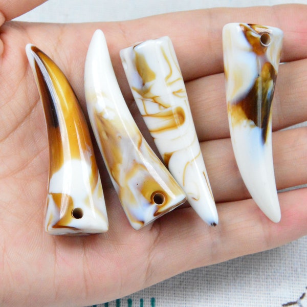 20 pcs brown marbled resin wolf teeth, faux animal teeth, sharp plastic teeth charms 17x51mm