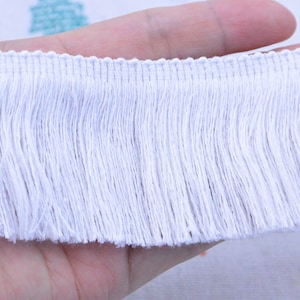 10ft White Cotton Fringe trim, 1.75&quot; wide cotton brush fringe ribbon border sewing trim costume decor