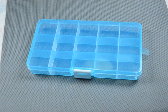 Blue Transparent Plastic Box, Rectangular Box With Removable Dividers 15  Grids, Plastic Container for DIY Projects, Plastic Organizer Box 