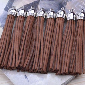20pcs large tassels, 3.25&#39;&#39; Root Beer faux suede leather tassel with silver plastic cap, handmade tassel crafts