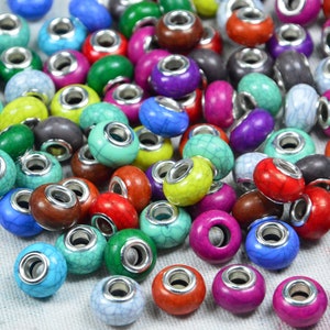 14mm Large hole spacer beads, European beads Jewelry bracelet beads, Assorted color Cracked pattern Acrylic beads